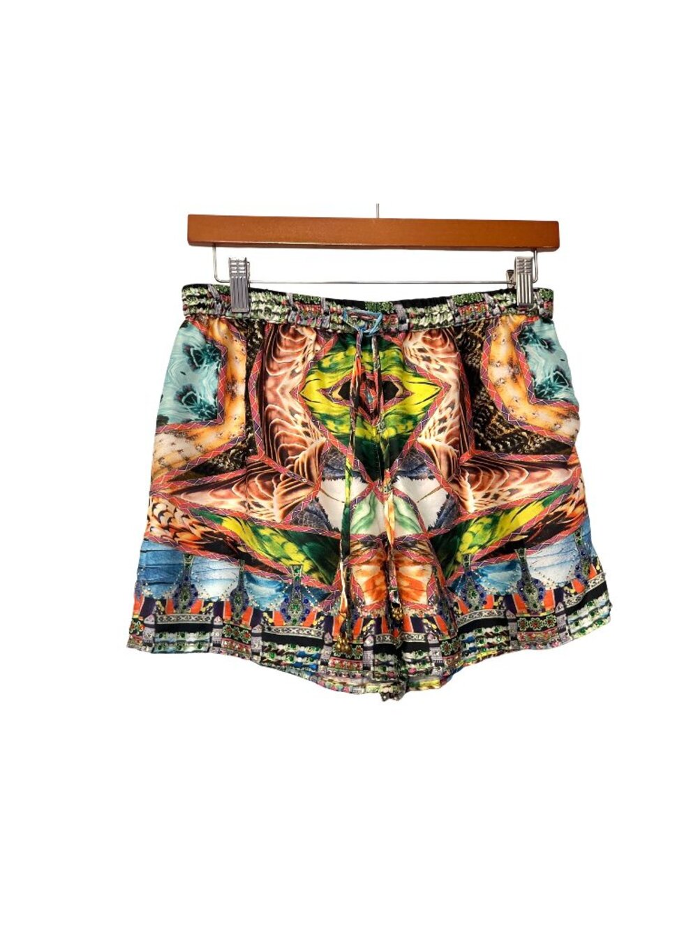 Ranees Multicolor Silk Shorts W/ Crystal Embellishments Elastic Waist Size M